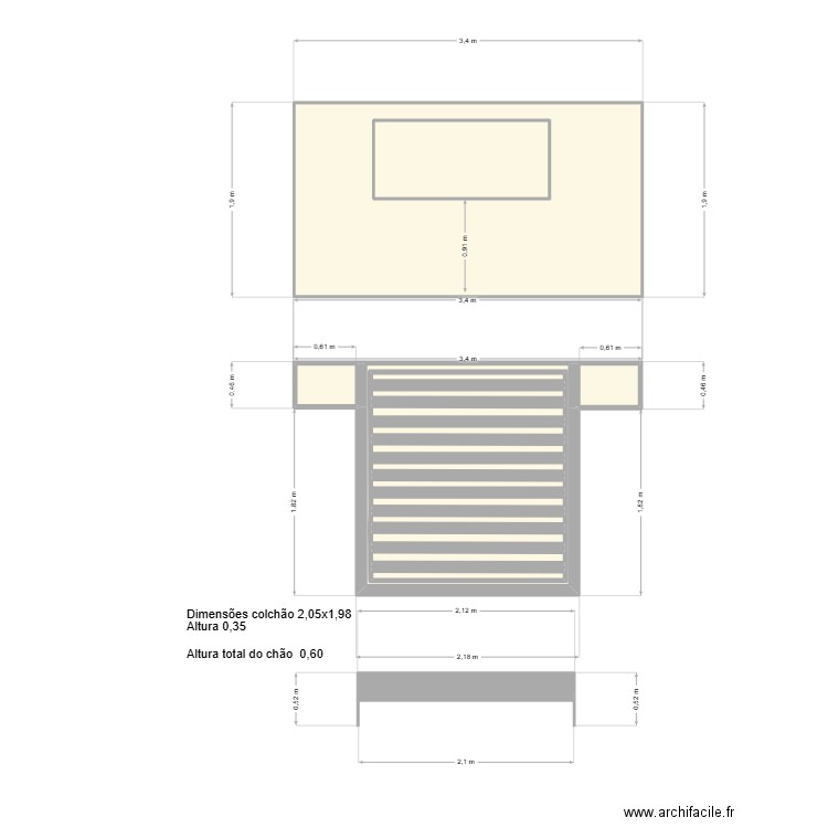 Lit studio chinois chambre Carole. Plan de 14 pièces et 14 m2