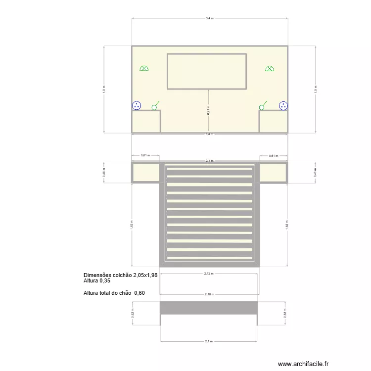 Lit studio chinois chambre Carole. Plan de Lit studio chinois chambre Carole. Plan de