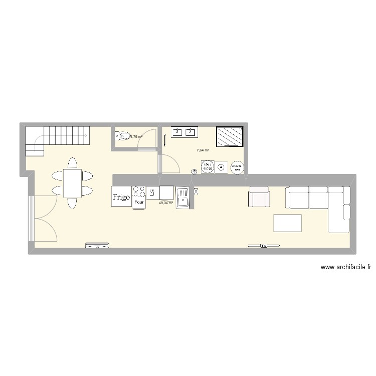 Plan RDC 2. Plan de 3 pièces et 59 m2