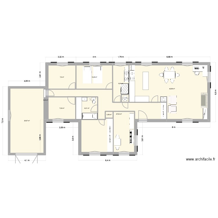 maison modifiée. Plan de 10 pièces et 135 m2