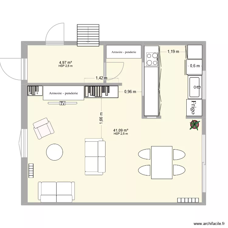 Plan cuisine fermée. Plan de 2 et 46 m² Plan cuisine fermée. Plan de 2 et 46 m²