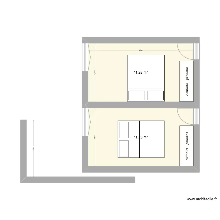 chambre2 V1. Plan de 2  et 23 m²