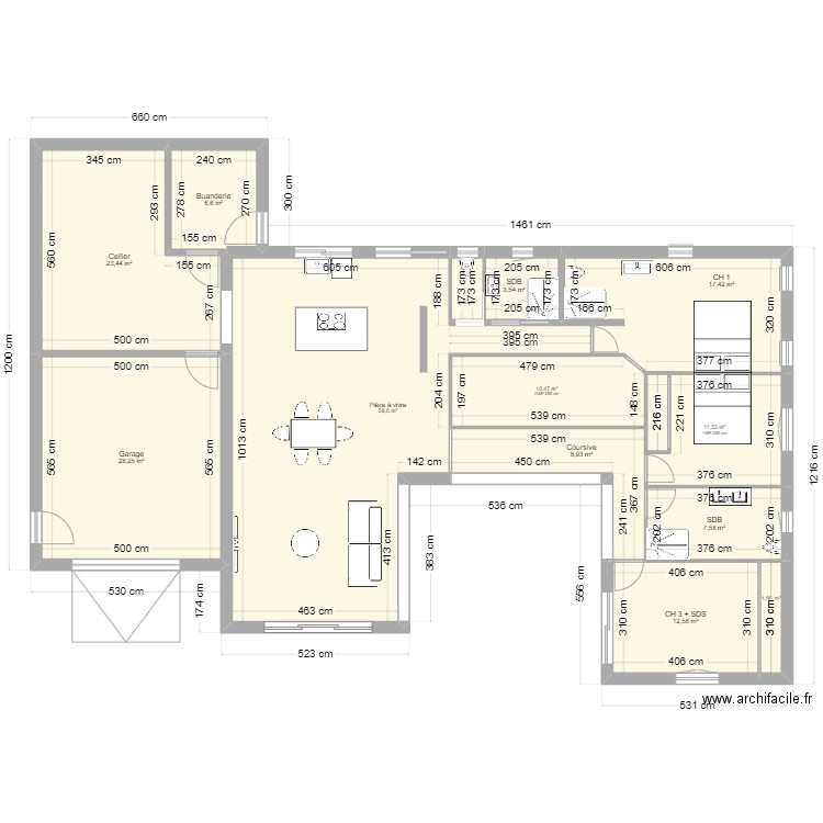 1 Plan. Plan de 13 pièces et 192 m2