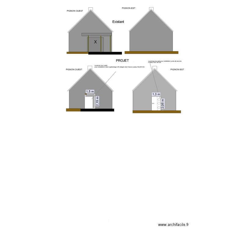 Projet facade est ouest et coupe aa. Plan de 0 pièce et 0 m2