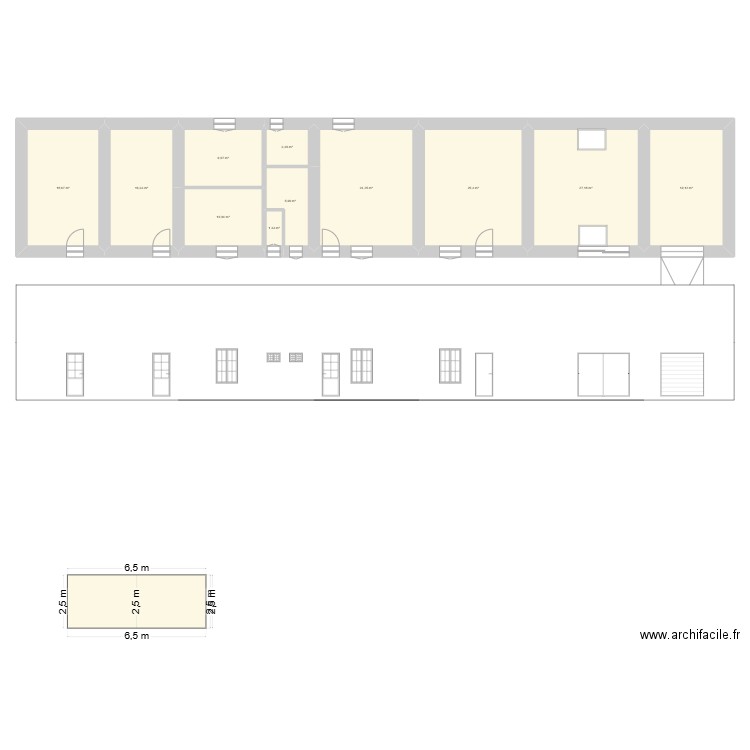 Longère. Plan de 12 pièces et 341 m2