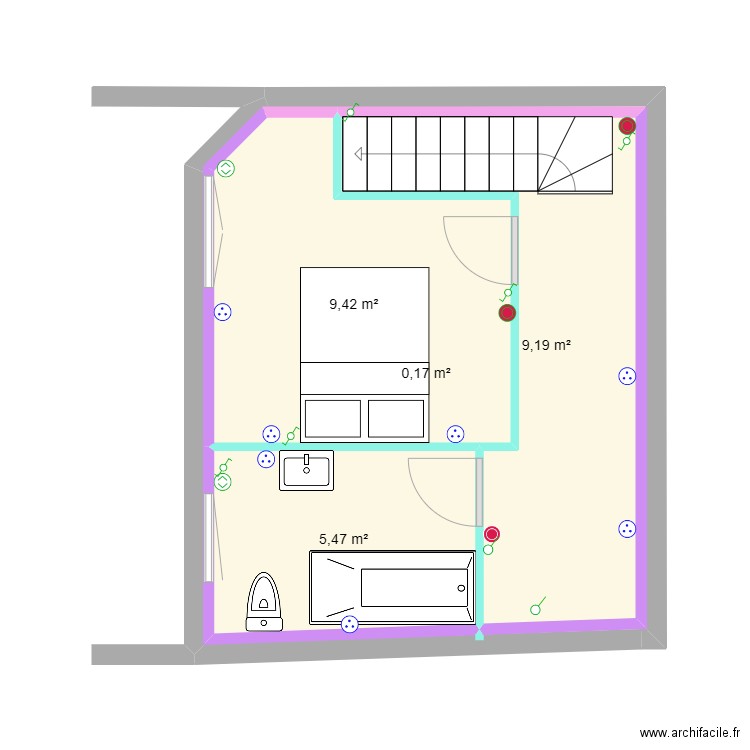 lou pont. Plan de 4 pièces et 51 m2