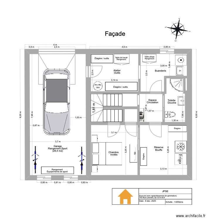 JPSE Agrandissement 2025 VQ (Garage + sous-sol). Plan de 0 pièce et 0 m2