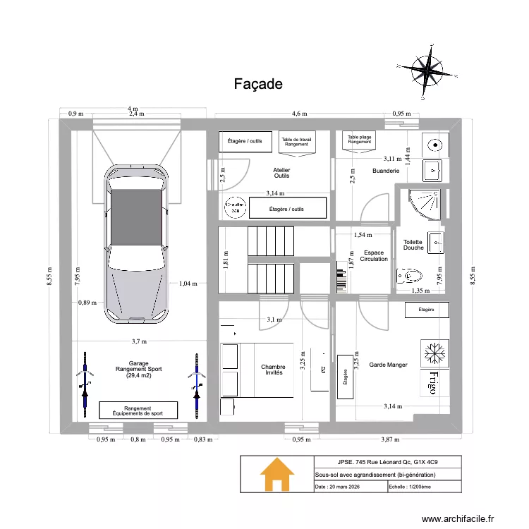 JPSE Agrandissement 2025 VQ (Garage + sous-sol). Plan de 
