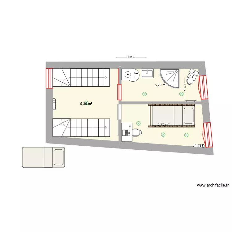 auzances 6B 1er. Plan de 3 Pièces et 21 m² auzances 6B 1er. Plan de 3 Pièces et 21 m²