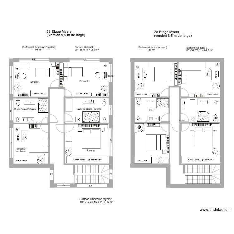 Maison 2 familles Myers-Simon  2è étage version 8,5m. Plan de 0 pièce et 0 m2