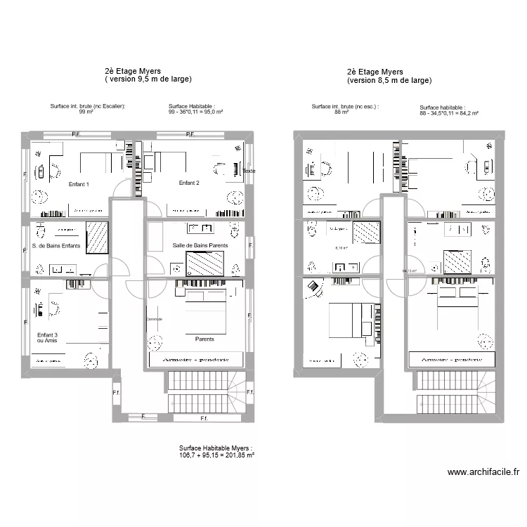 Maison 2 familles Myers-Simon  2&egrave; &eacute;tage version 8,5m. Plan de 