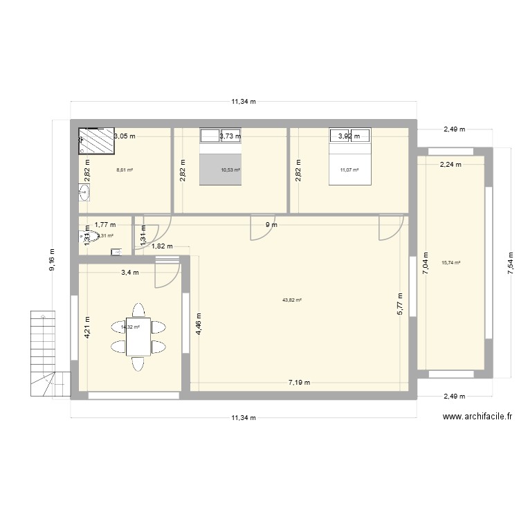 michon 2. Plan de 7 pièces et 106 m2