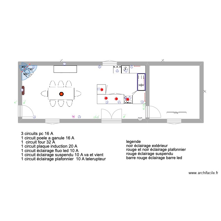 cuisine. Plan de 3 pièces et 44 m2