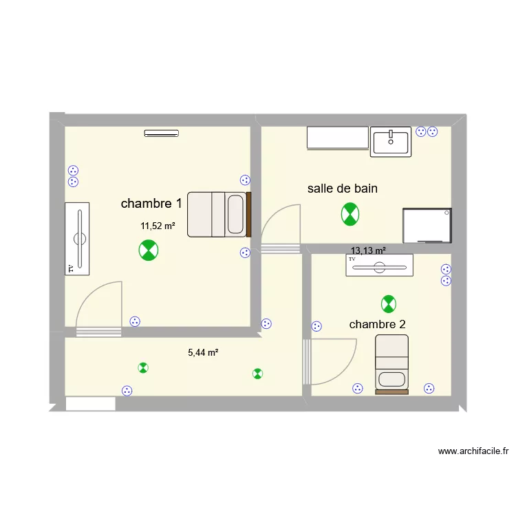 corentin 1etage. Plan de 3 Pièces et 30 m²