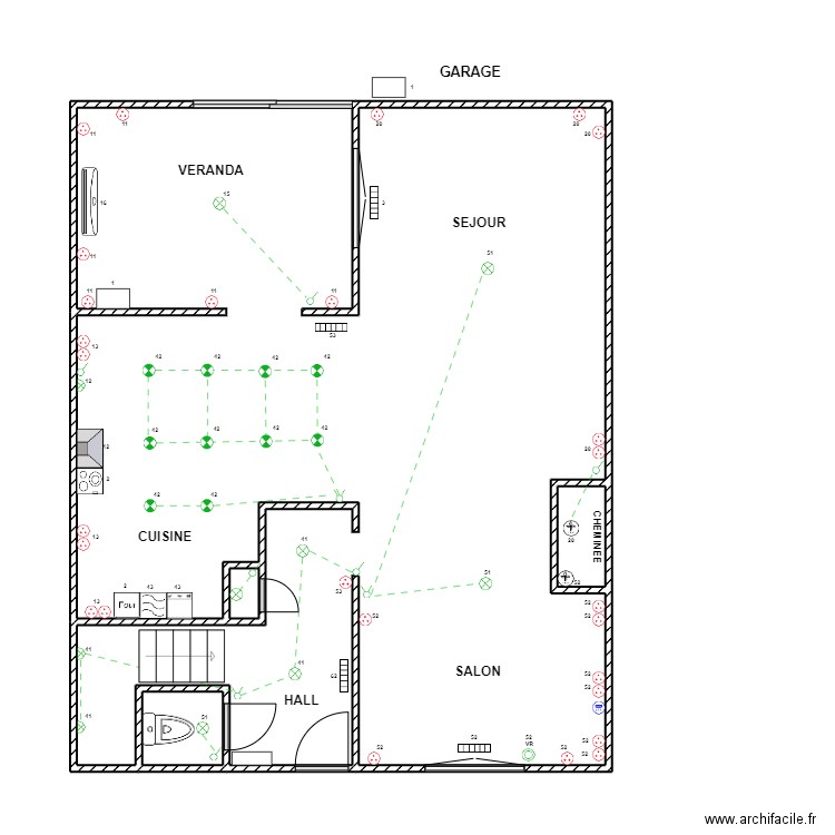 TG rdc Plan 4 pièces 77 m2 dessiné par DJP59