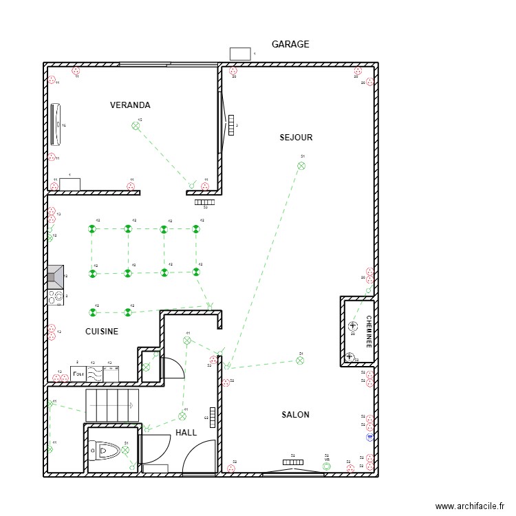  TG rdc. Plan de 4 pièces et 77 m2