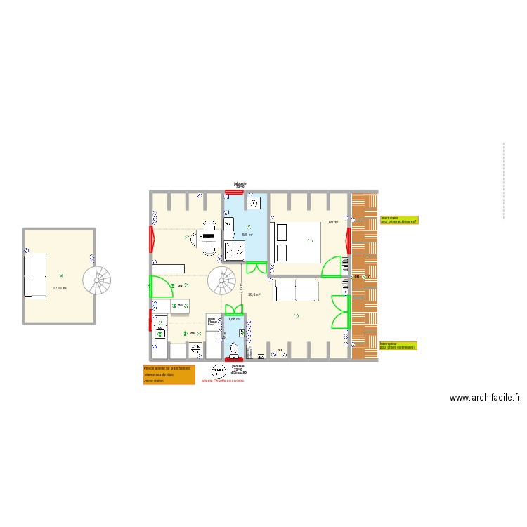 Magic roof 70m2 P13 électrique public. Plan de 5 pièces et 69 m2