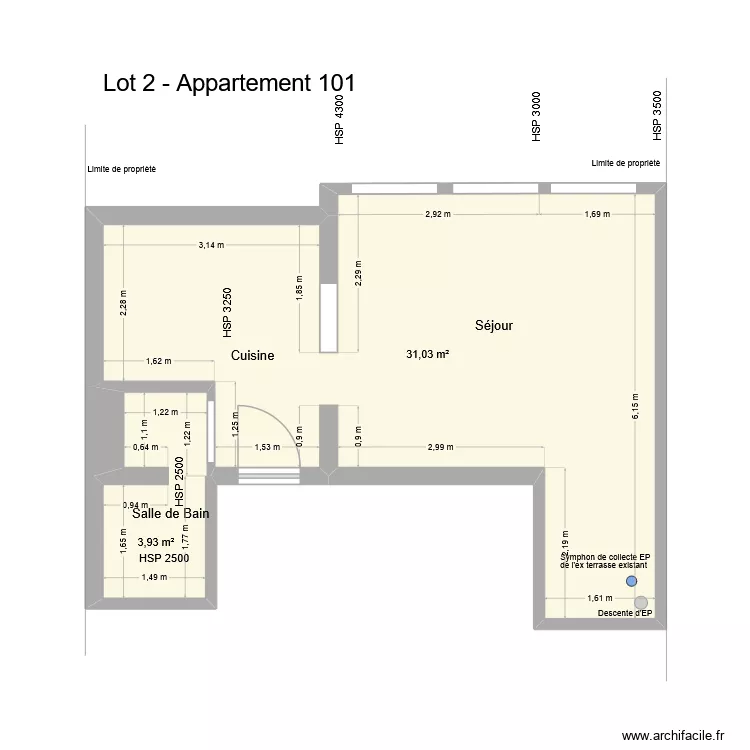 App 101 DP état actuel. Plan de 2 Pièces et 35 m² App 101 DP état actuel. Plan de 2 Pièces et 35 m²