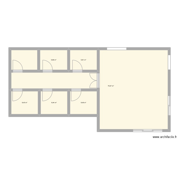 la caz. Plan de 6 pièces et 107 m2