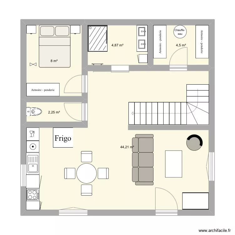 Sous-sol Chalet. Plan de 5 Pièces et 64 m²
