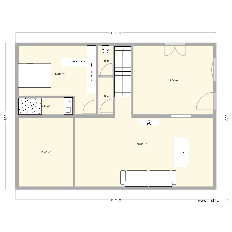 UR ONEA ETAGE apres travaux V11. Plan de 7 pièces et 91 m2