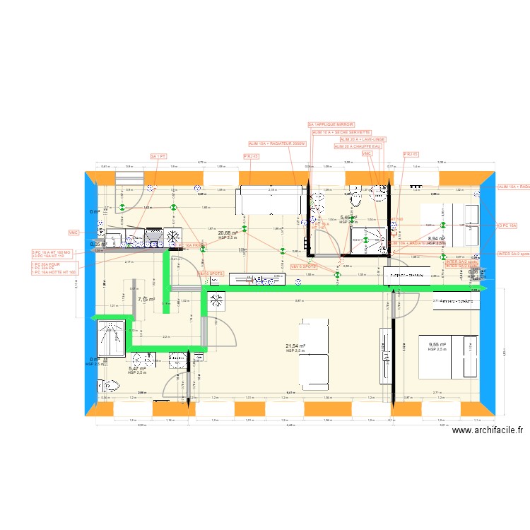 10 BUGEAUD R+1 V ELEC test. Plan de 11 pièces et 79 m2