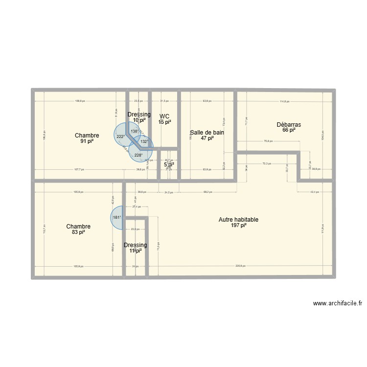 Plan Actuel. Plan de 9 pièces et 49 m2