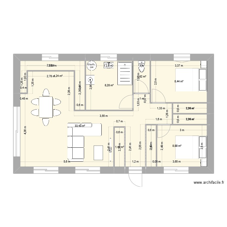 pl3. Plan de 9 pièces et 69 m2