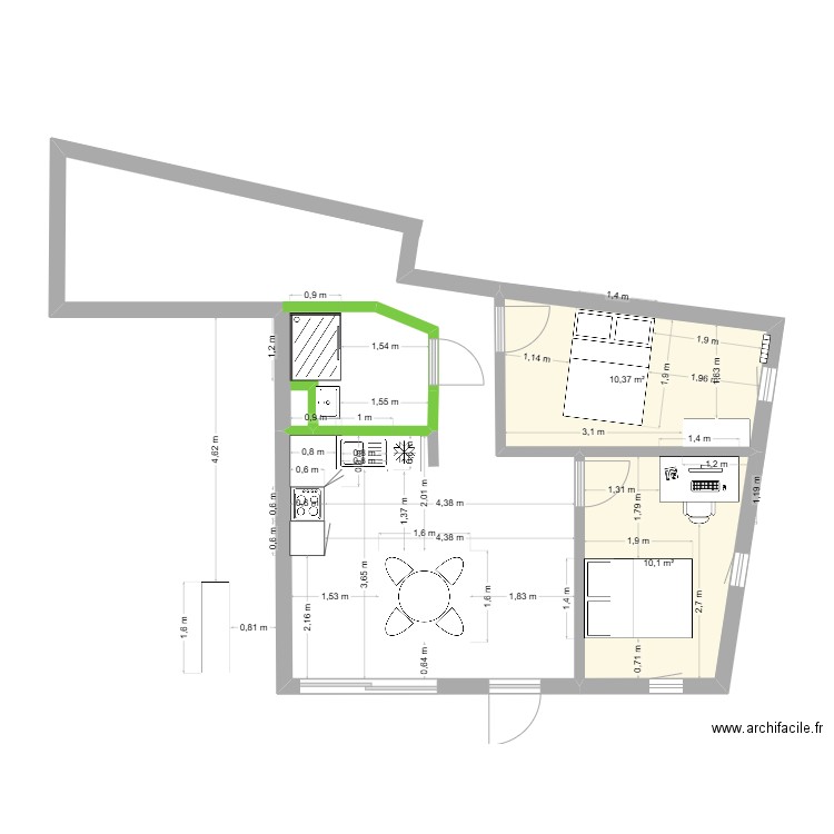 Chambray2. Plan de 2 pièces et 20 m2