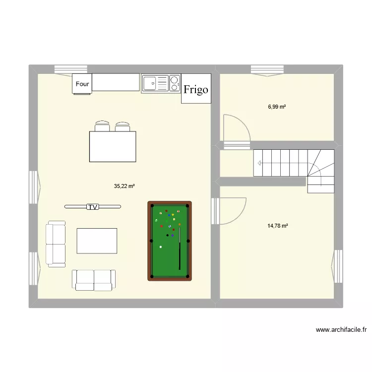 maison. Plan de 3  et 57 m²