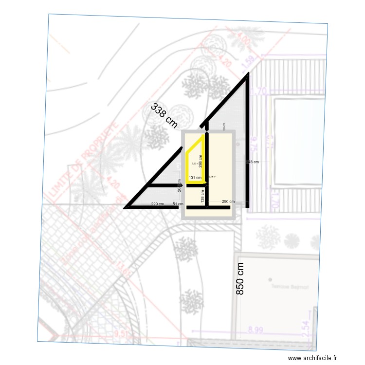 Poolhouse et local piscine. Plan de 2 pièces et 18 m2