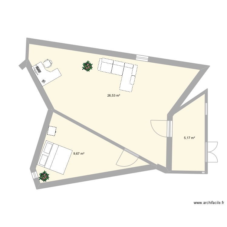 Cambre de rêve. Plan de 3 pièces et 41 m2