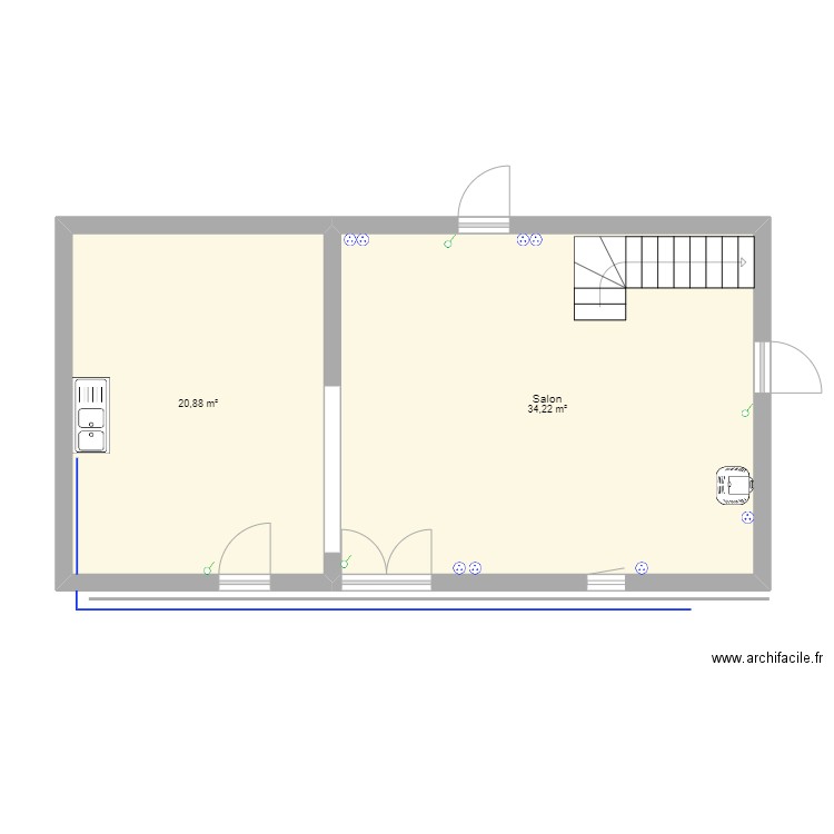 LE BREUIL 2. Plan de 2 pièces et 55 m2
