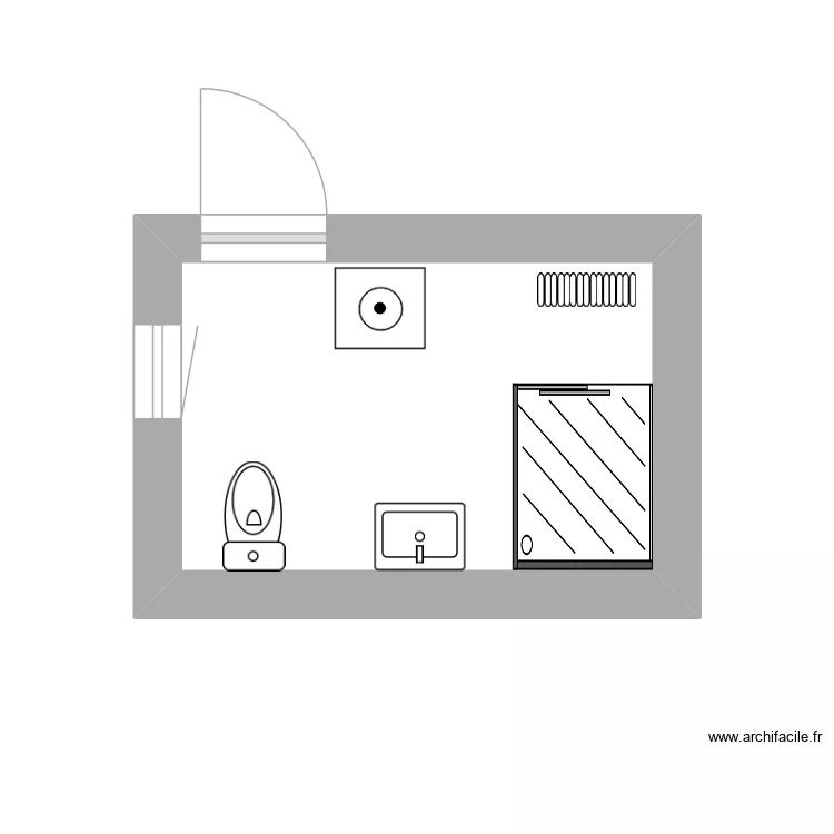 Salle de bain au 24 Ereffe. Plan de 1  et 6 m²