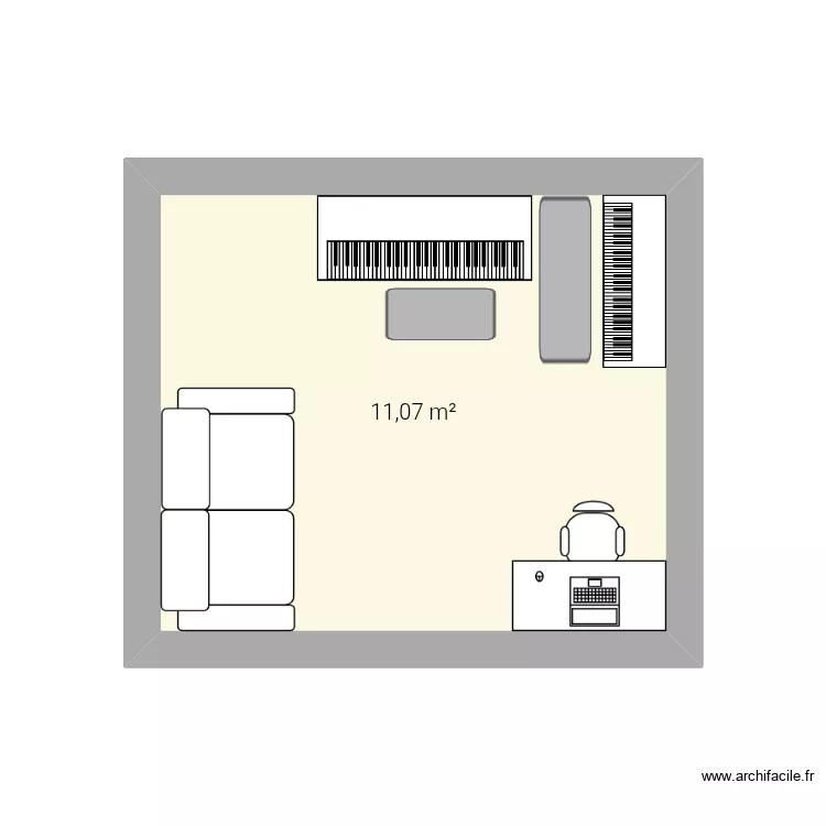 Bureau. Plan de 1  et 11 m²