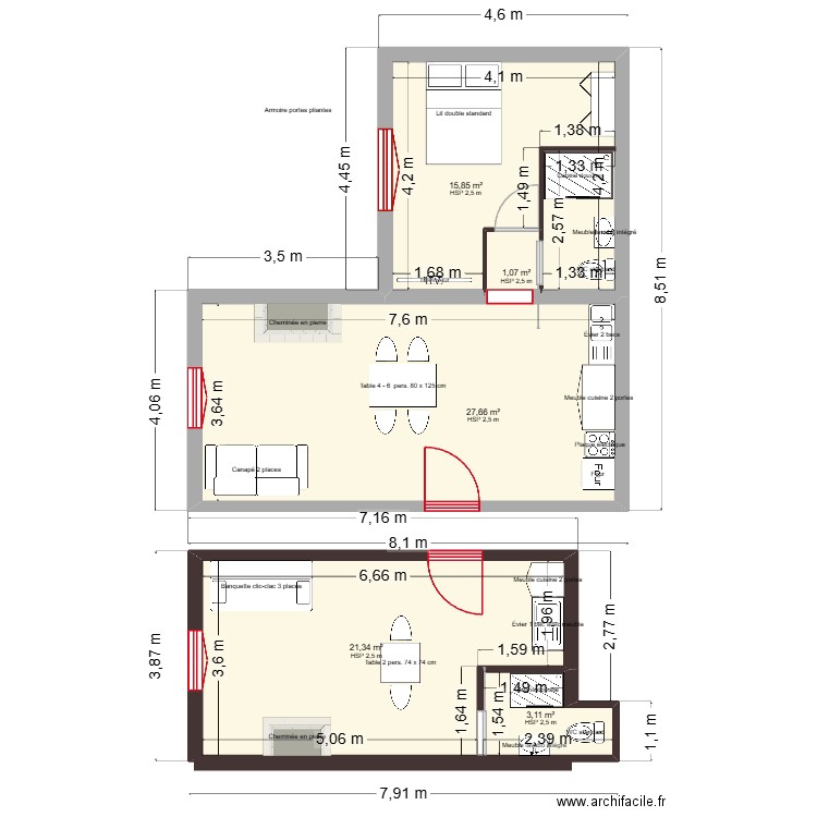 fiorentine. Plan de 5 pièces et 69 m2