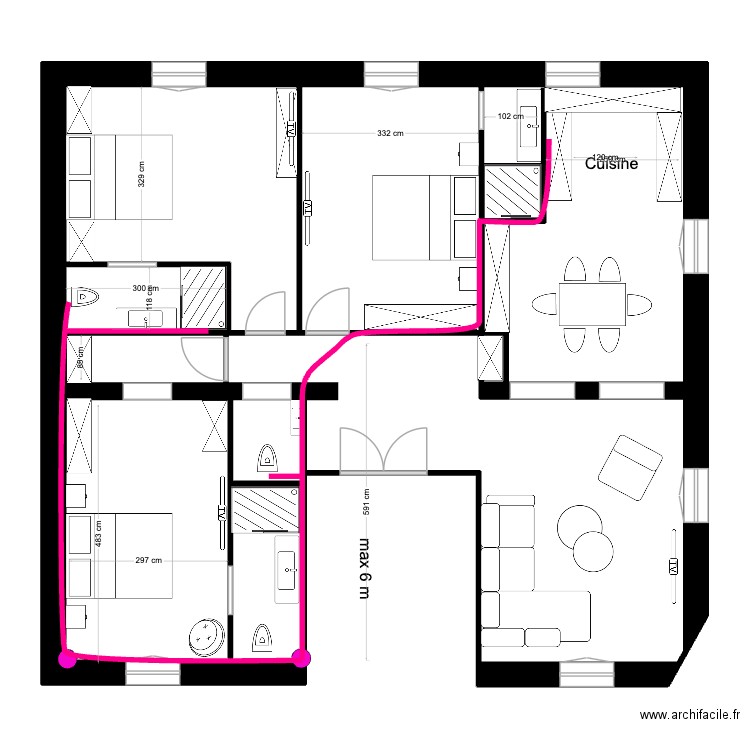 4 moliere. Plan de 4 pièces et 107 m2