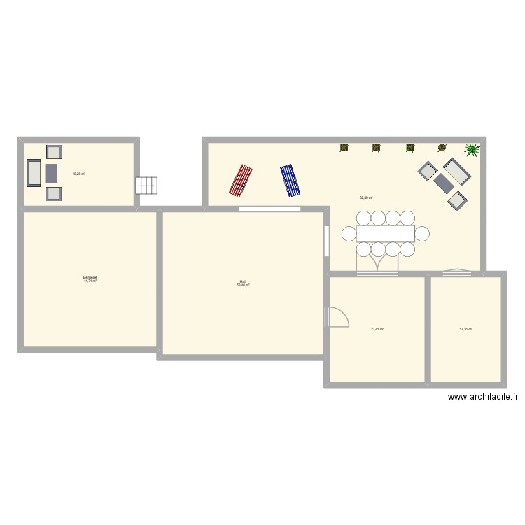 Fleury Maison 1 hall + grange existant + terrasse Projet V2. Plan de 6 pièces et 215 m2