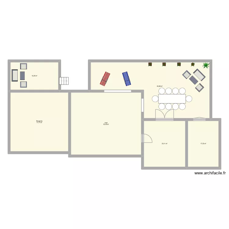 Fleury Maison 1 hall + grange existant + terrasse Projet V2. Plan de 