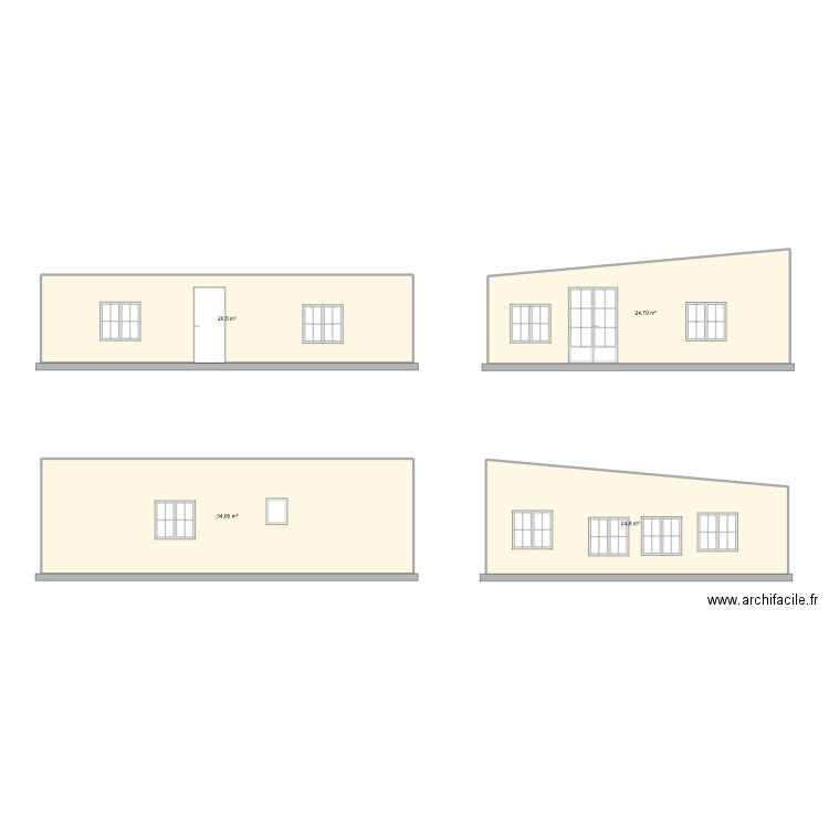 Façades. Plan de 4 pièces et 111 m2