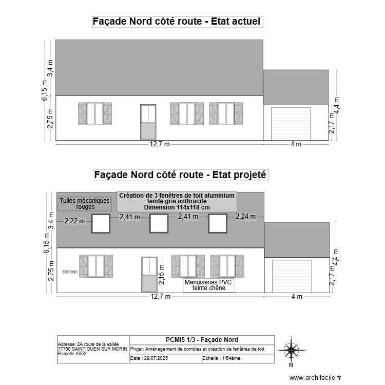 Plan façade Nord. Plan de 0 pièce et 0 m2