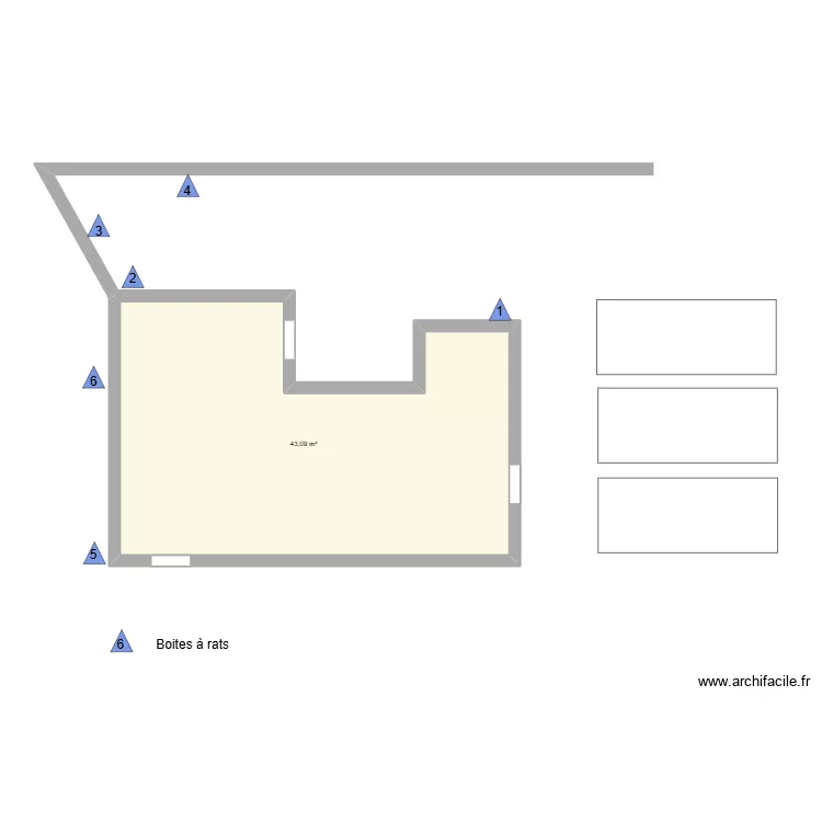 Friterie FiloFred. Plan de 1  et 43 m²