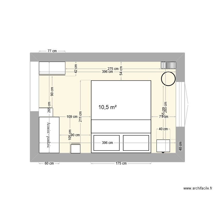 chambre 2. Plan de 1 pièce et 11 m2