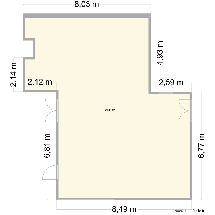 plan ciel. Plan de 1 pièce et 91 m2
