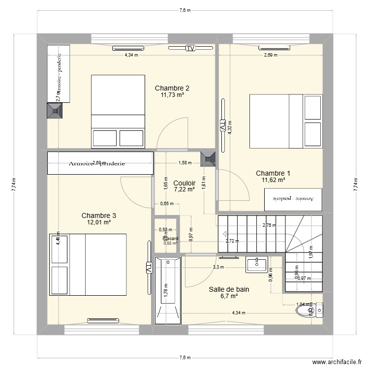 Plan Hénin-Beaumont Etage. Plan de 6 pièces et 50 m2