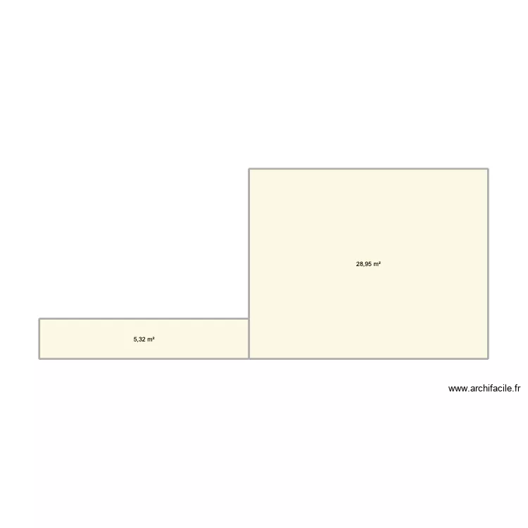 terrasse. Plan de 2 pièces et 34 m²