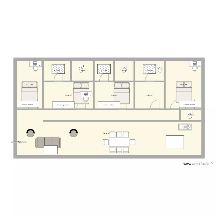 R+1. Plan de 12 Pièces et 135 m²
