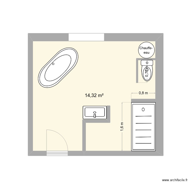 SdB Mannevy. Plan de 1 pièce et 14 m2