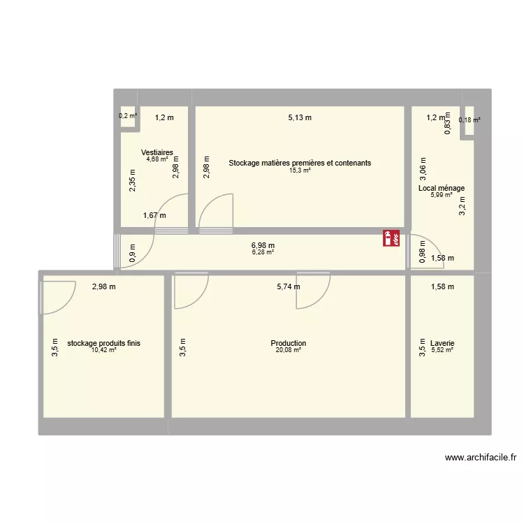 Plan laboratoire V6 Monast&egrave;re de la visitation. Plan de 9  et 69 m²