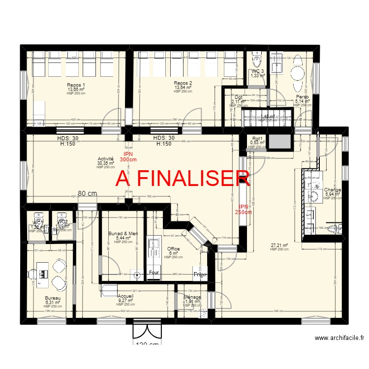 94V75C PROJET ap debut tvx 241123 V3 eau regroupée. Plan de 24 pièces et 221 m2